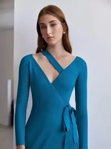 SHEIN Unity WOOL MIX WRAP JUMPER DRESS - Blue - View 5