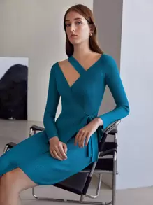 SHEIN Unity WOOL MIX WRAP JUMPER DRESS - Blue - View 8