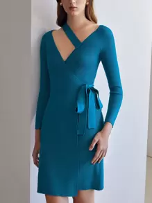 SHEIN Unity WOOL MIX WRAP JUMPER DRESS - Blue - View 9