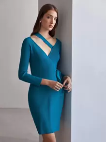 SHEIN Unity WOOL MIX WRAP JUMPER DRESS - Blue - View 10