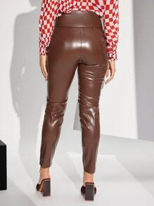 SHEIN High Waist PU Leather Trousers - Brown - View 2