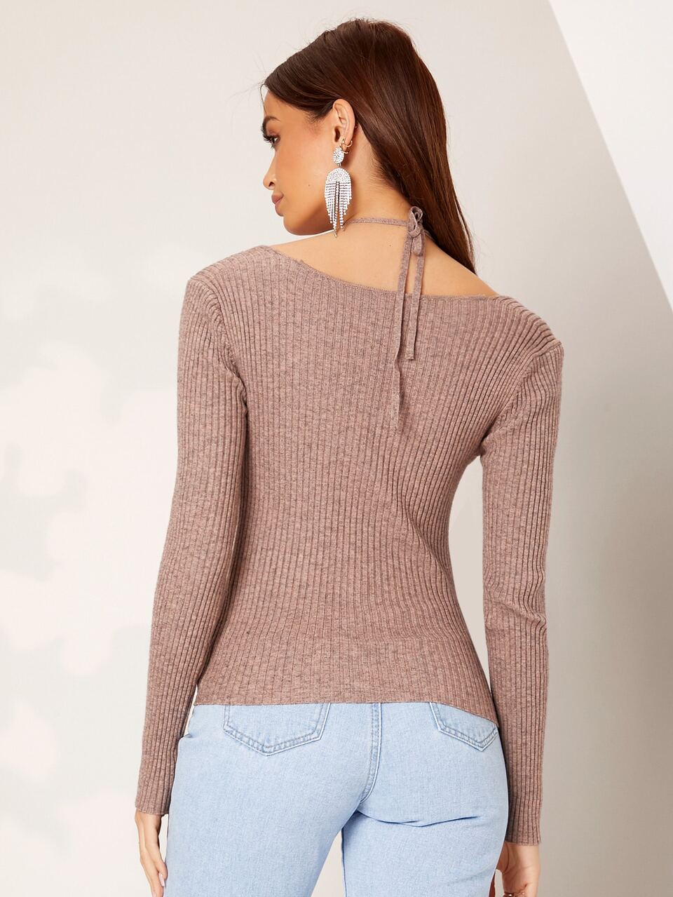 Halter Tie Back Solid Sweater