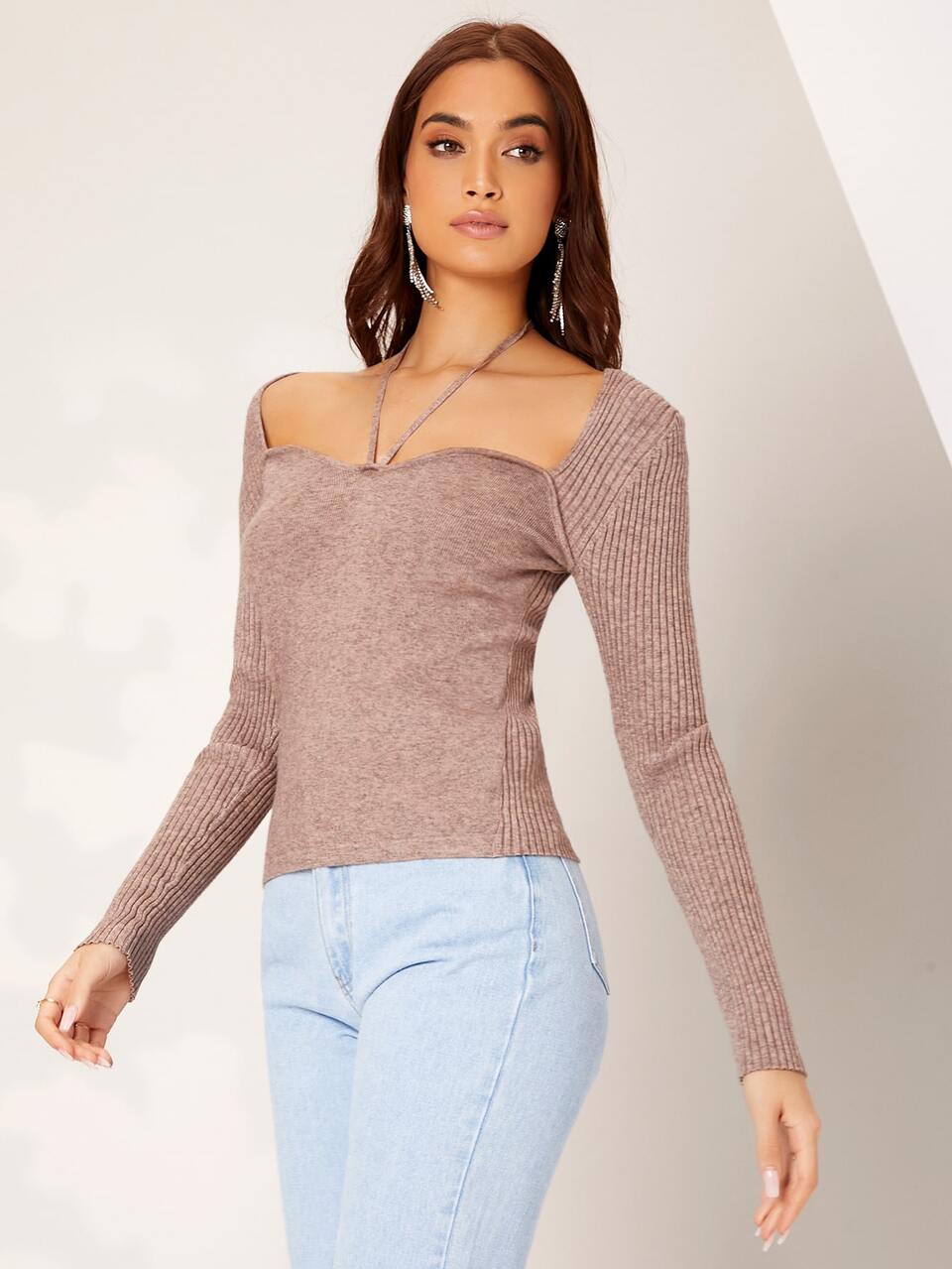 Halter Tie Back Solid Sweater