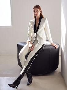 MOTF PREMIUM CROPPED SIDE STRIPE TROUSERS - White - View 2