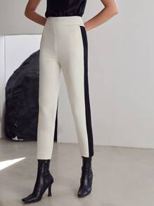 MOTF PREMIUM CROPPED SIDE STRIPE TROUSERS - White - View 6