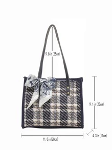 Modna, w paski, 1-częściowa, duża torba na ramię w kratkę z modną torbą i szalikiem, dla kobiet, nowicjuszek i pracowników umysłowych, na prezenty dla nauczycieli, dla dziewczynek, nastolatek, dla kobiet, dla kobiet do biznesu/dojazdów/pracy/biura, na festiwale/wakacje/święta, modna torebka z kokardą dla kobiet