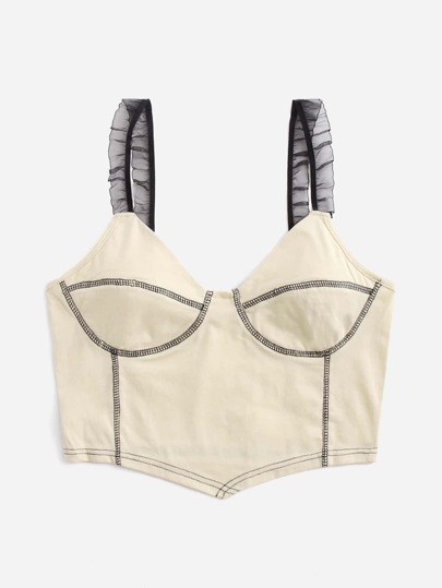 Top con bretelle sottile con volant con orlo asimmetrico