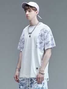 男士字母和動物刺繡筆刷圖案T恤 - 白色 - 查看 3