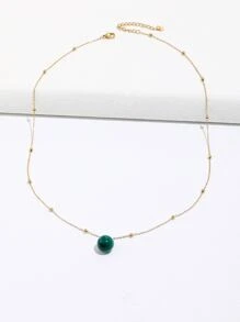 復古風格人造綠寶石圓球吊墜金珠質感高貴女士不鏽鋼項鍊鎖骨鏈,適合日常佩戴 - 墨綠色 - 查看 2