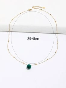 復古風格人造綠寶石圓球吊墜金珠質感高貴女士不鏽鋼項鍊鎖骨鏈,適合日常佩戴 - 墨綠色 - 查看 3