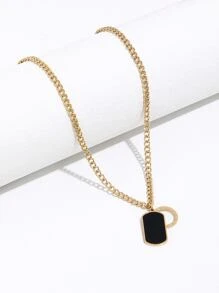 Collar geométrico francés de acrílico negro con colgante de números romanos y cadena de clavícula de acero inoxidable adecuado para uso diario de mujeres - Amarillo Oro - Ver 1