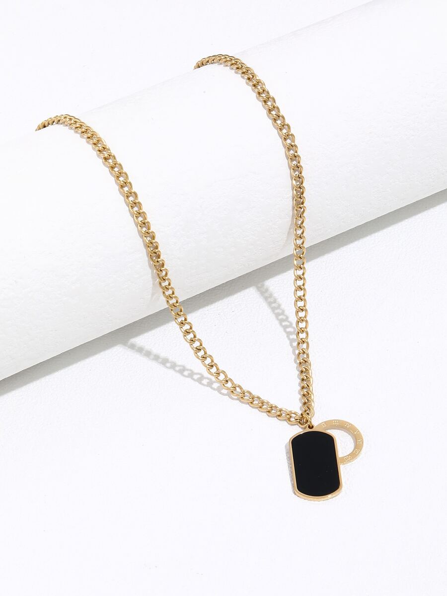 Collar geométrico francés de acrílico negro con colgante de números romanos y cadena de clavícula de acero inoxidable adecuado para uso diario de mujeres - Amarillo Oro - Ver 1