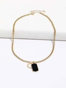 Collar geométrico francés de acrílico negro con colgante de números romanos y cadena de clavícula de acero inoxidable adecuado para uso diario de mujeres - Amarillo Oro - Ver 2