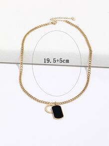 Collar geométrico francés de acrílico negro con colgante de números romanos y cadena de clavícula de acero inoxidable adecuado para uso diario de mujeres - Amarillo Oro - Ver 3