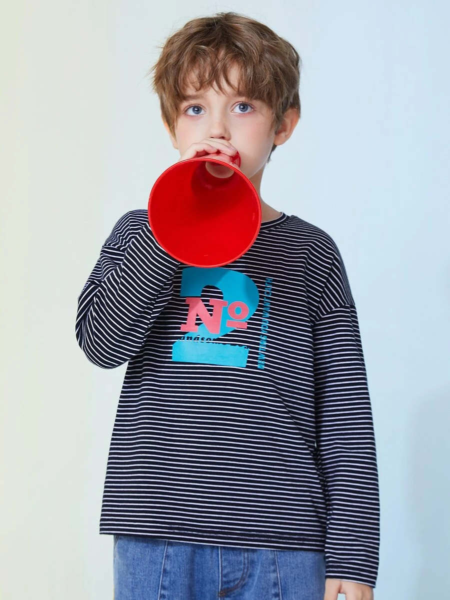 Tops con trai Lá thư Sọc Giải trí - màu đen - Xem 1