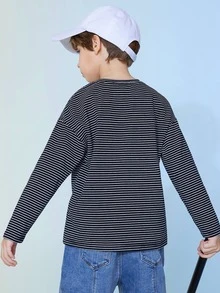 Tops con trai Lá thư Sọc Giải trí - màu đen - Xem 2