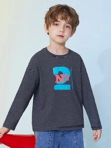 Tops con trai Lá thư Sọc Giải trí - màu đen - Xem 3