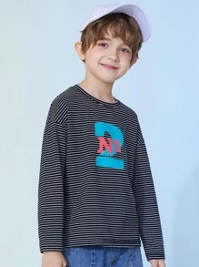 Tops con trai Lá thư Sọc Giải trí - màu đen - Xem 4