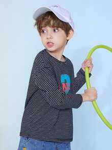 Tops con trai Lá thư Sọc Giải trí - màu đen - Xem 5