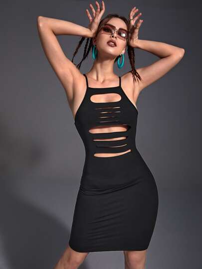 ladder cut out bodycon dress Motel Hailey Cut Out Bodycon Dress in Black