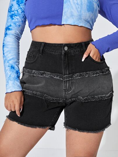 Shorts en mezclilla de talle alto con lavado ribete crudo