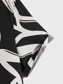 Manfinity BRENVOR 男士落肩袖圖形圖案襯衫 - 黑與白 - 查看 3