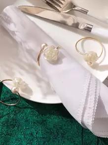 4-30 件珍珠玫瑰餐巾环，适用于婚礼、家居、日常餐桌装饰 - 彩色 - 查看 1