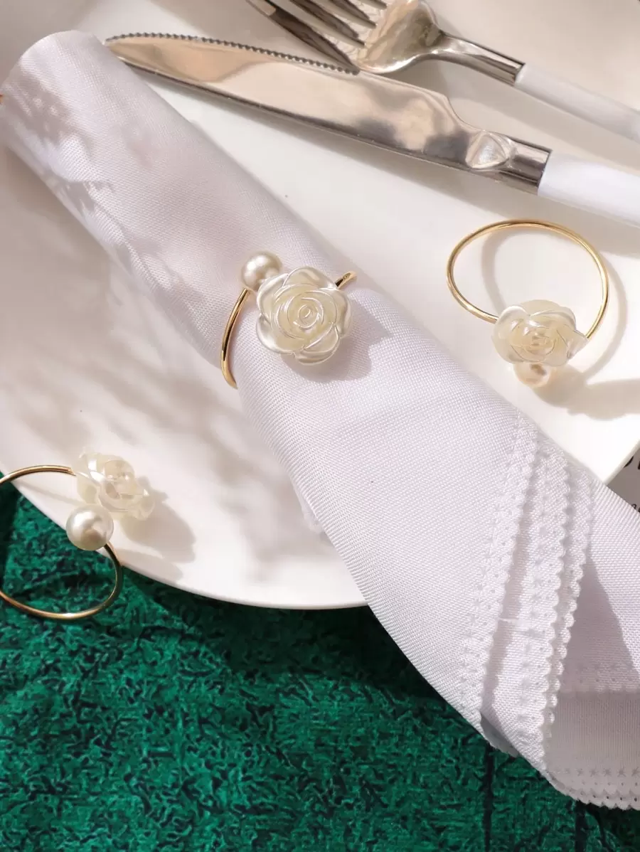 4-30 件珍珠玫瑰餐巾环，适用于婚礼、家居、日常餐桌装饰 - 彩色 - 查看 1