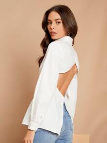 SHEIN Camisa con abertura de espalda abierta con abertura trasera - Blanco - Ver 2