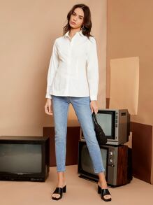 SHEIN Camisa con abertura de espalda abierta con abertura trasera - Blanco - Ver 3