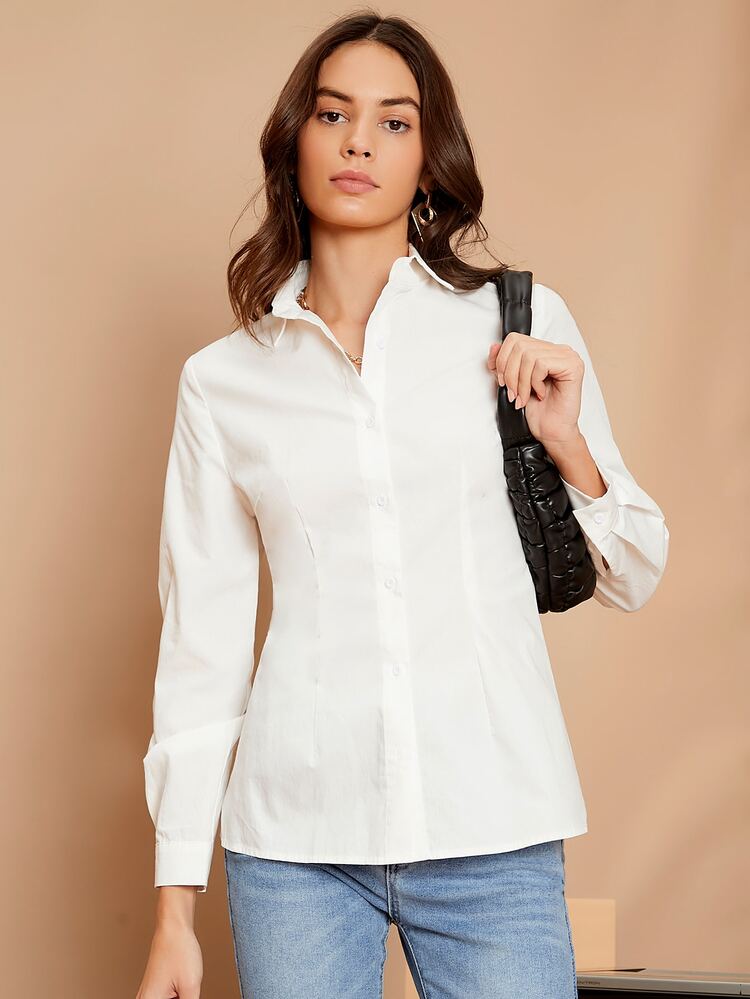 SHEIN Cut Out Backless Split Back Shirt - White - View 5
