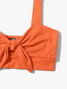 Soleia 前打結素色吊帶短上衣