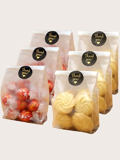 30 piezas Bolsa de empaque con estampado de lunares con 30 piezas de pegatinas, bolsa transparente para galletas para suministros escolares, bolsa de alimentos, caja de alimentos adecuada para caramelos, chocolates, galletas, etc.