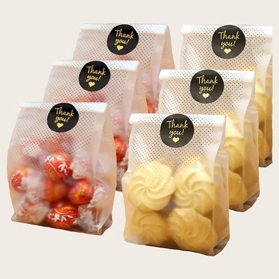 30 chiếc Túi đóng gói họa tiết chấm bi có nhãn dán 30 chiếc, Túi bánh quy trong suốt để làm bánh Đồ dùng học tập Túi đựng thực phẩm Hộp thực phẩm Thích hợp cho bánh quy sô cô la kẹo, v.v.