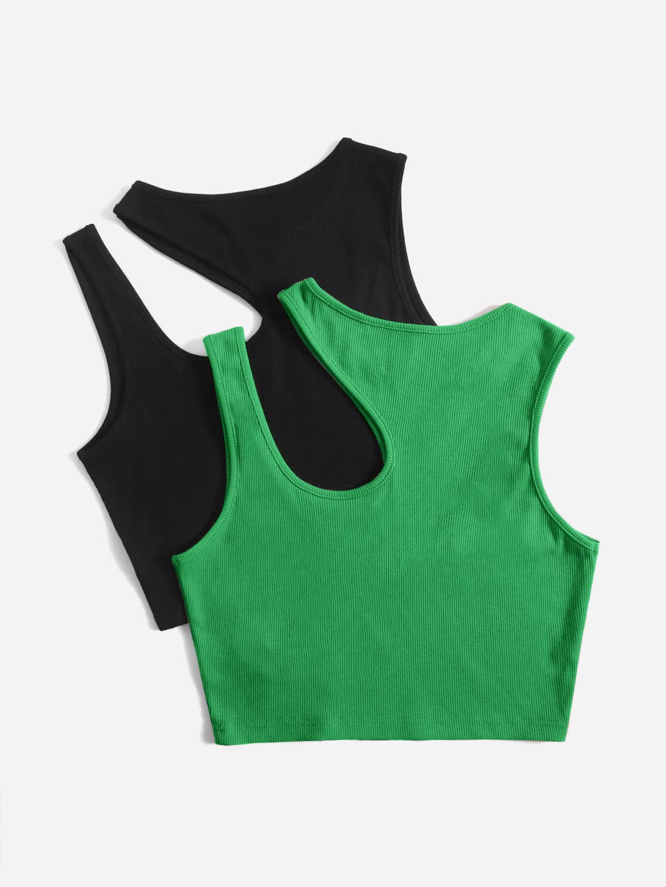 SHEIN EZwear 2pcs/Set Summer Fashionable Solid Color Hollow Out Cropped Knit Tank Top - Multicolor - View 2