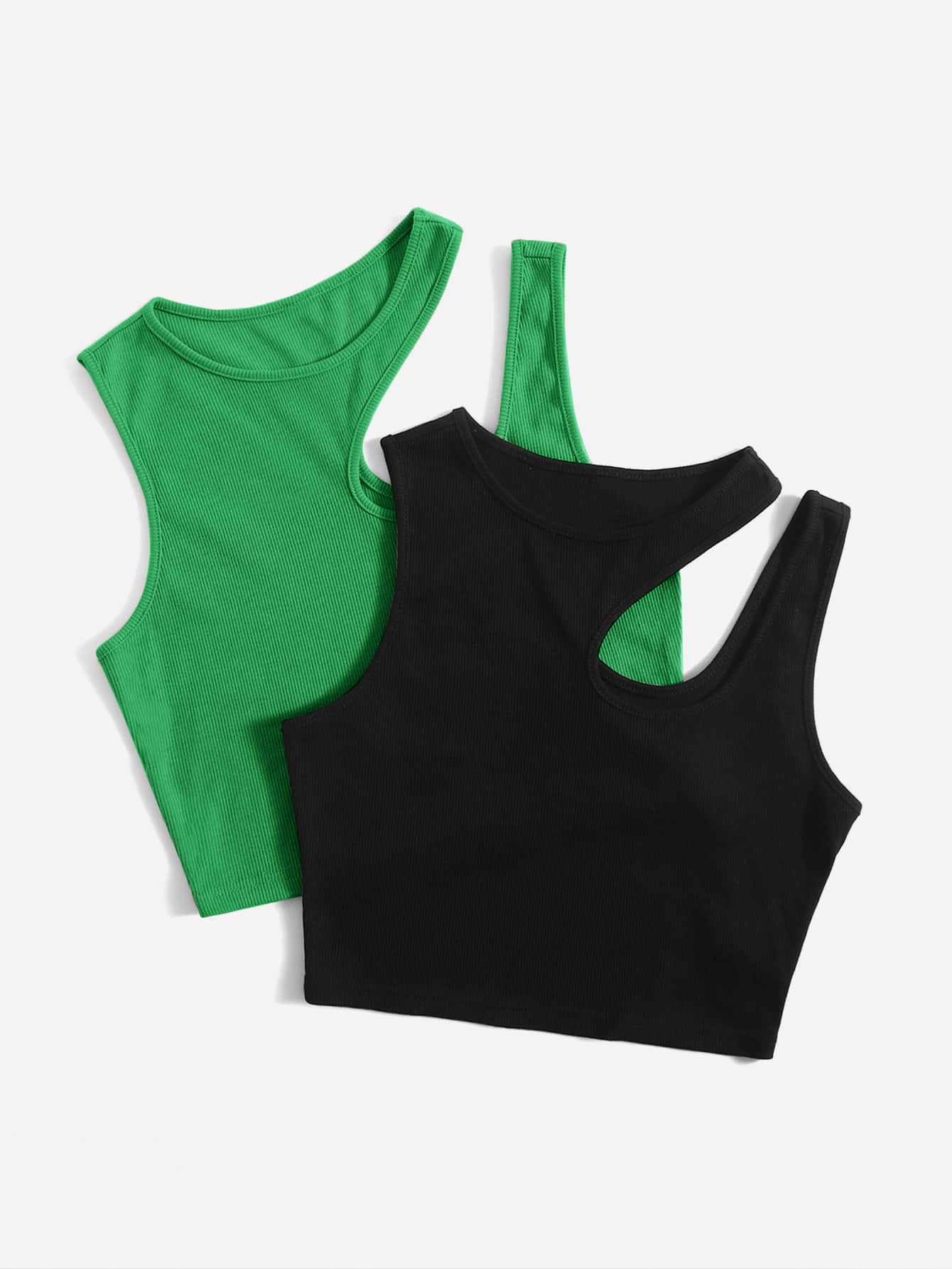 SHEIN EZwear 2pcs/Set Summer Fashionable Solid Color Hollow Out Cropped Knit Tank Top - Multicolor - View 5