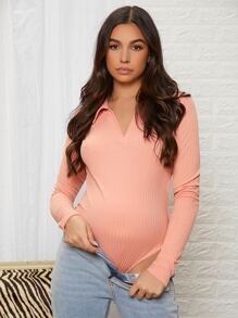 SHEIN 孕婦羅紋針織素色連身背心 - 珊瑚粉 - 查看 4