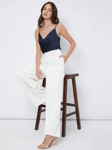BizChic Áo hai dây không tay bằng satin dành cho nữ, kiểu dáng lãng mạn, thanh lịch, màu trơn, cổ xếp ly, thích hợp mặc đi làm và đi học, phù hợp cho văn phòng và mặc hàng ngày. - Màu xanh hải quân - Xem 4