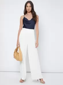 BizChic Áo hai dây không tay bằng satin dành cho nữ, kiểu dáng lãng mạn, thanh lịch, màu trơn, cổ xếp ly, thích hợp mặc đi làm và đi học, phù hợp cho văn phòng và mặc hàng ngày. - Màu xanh hải quân - Xem 6