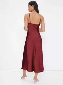 BizChic Women's Elegant Satin Slip Dress With Draped Neckline, Long Length, Suitable For Weddings, Business Casual, Concerts, And Wedding Guest Attire - Burgundy - View 2