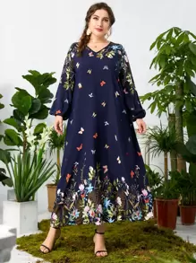 Modelyn Đầm Plus Size Hoa Giải trí - Màu xanh hải quân - Xem 1