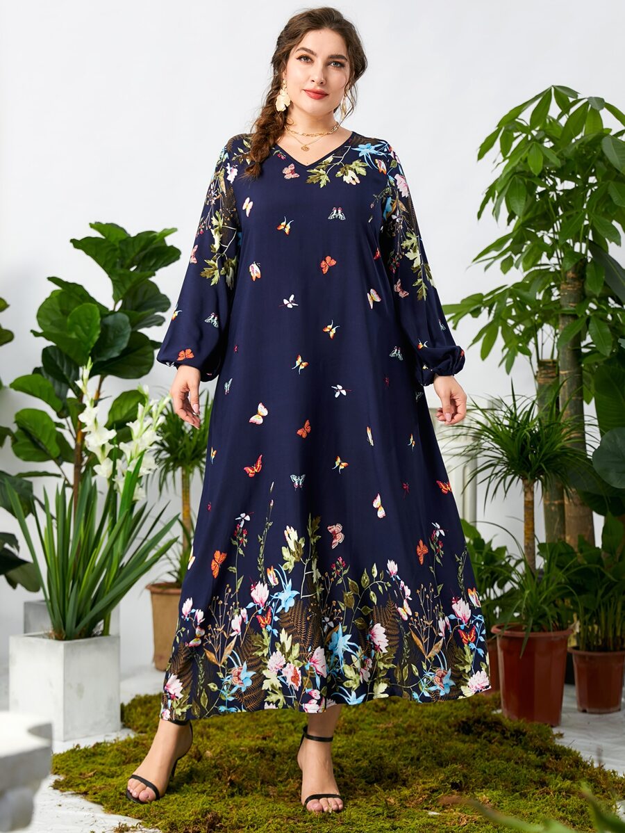 Modelyn Đầm Plus Size Hoa Giải trí - Màu xanh hải quân - Xem 1