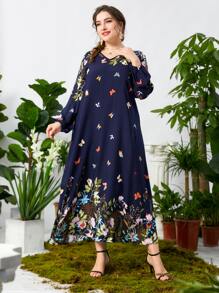 Modelyn Đầm Plus Size Hoa Giải trí - Màu xanh hải quân - Xem 3