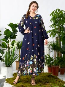 Modelyn Đầm Plus Size Hoa Giải trí - Màu xanh hải quân - Xem 5