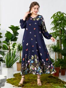 Modelyn Đầm Plus Size Hoa Giải trí - Màu xanh hải quân - Xem 6