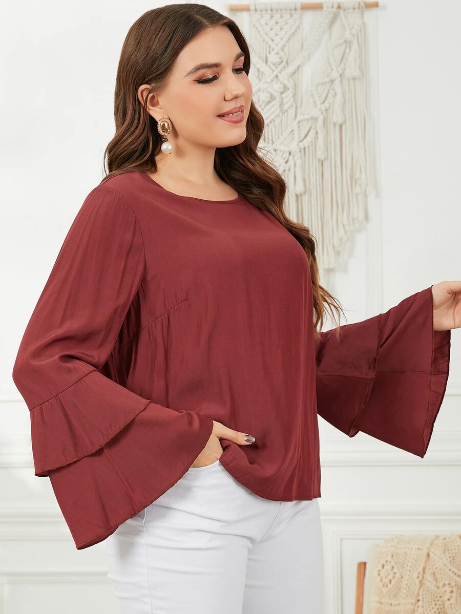 Blusa a capas manga de campana - Burdeos - Ver 1