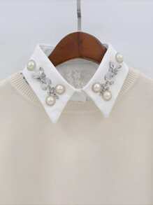 1pc Women's Handmade White Lace Detachable Collar Embellished With Pearls - White - View 1