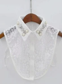 1pc Women's Handmade White Lace Detachable Collar Embellished With Pearls - White - View 3