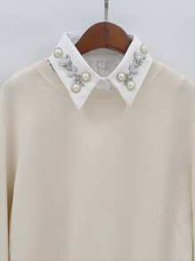 1pc Women's Handmade White Lace Detachable Collar Embellished With Pearls - White - View 4