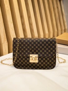 幾何圖案扭鎖鏈條斜挎包 - 棕色 - 查看 1